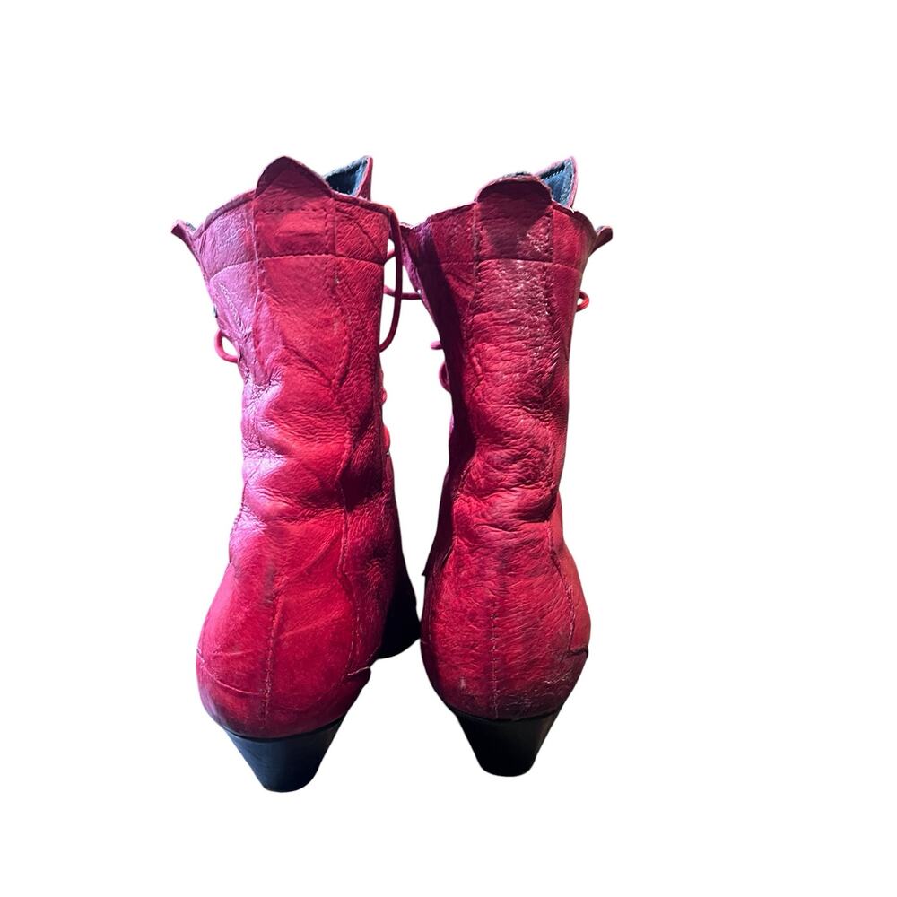 Vintage Witchy Red Leather Lace-Up Kiltie Roper Boots – Western Cowgirl Style 8 - Picture 7 of 12